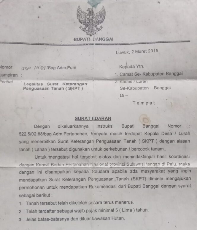 
					Diduga Maraknya Penjualan Tanah Negara Di Banggai Terkhusus Toili Barat,Diminta Kementrian ATR/BPN Tinjau, (SKPT )Tampa Rekom Bupati.