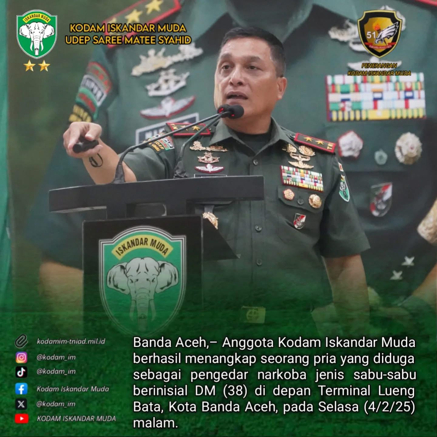 Anggota Kodam IM berhasil tangkap pengedar Narkoba dan amankan barang bukti Sabu di Banda Aceh.