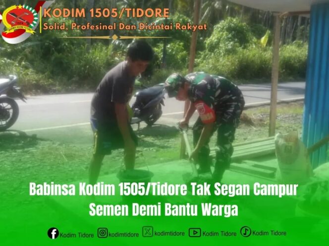 
Babinsa Kodim 1505/Tidore Tak Segan Campur Semen Demi Bantu Warga