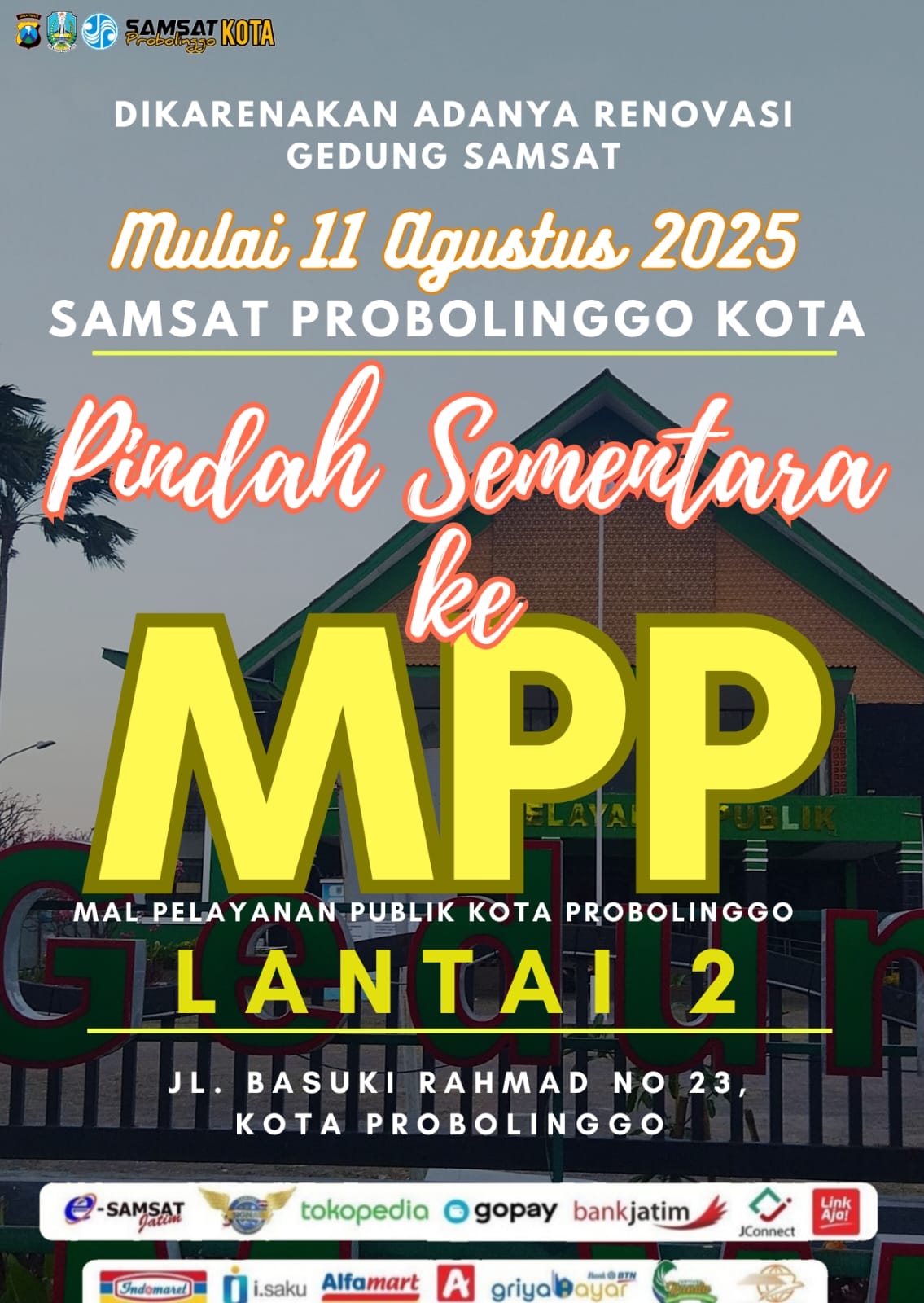 Mulai 11 Agustus, Layanan Samsat Probolinggo Kota Pindah Sementara ke MPP