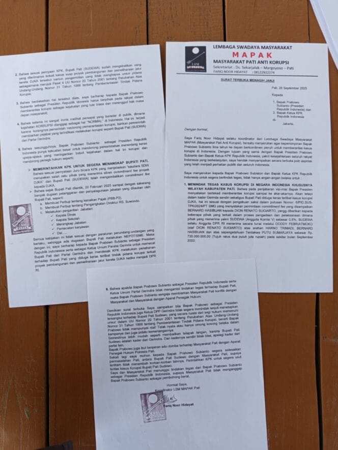 
					LSM Mapak Desak Presiden Prabowo Segera Perintahkan KPK Tahan Bupati Pati Sudewo