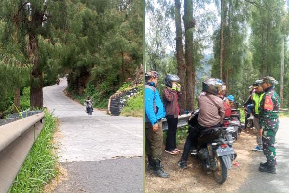 Di Turunan Tajam Tengking Bromo, Petugas dan Babinsa Jadi Penjaga Sunyi yang Selamatkan Pengendara Matic