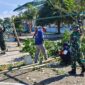 TNI - Polri Dan Warga Gelar Kerja Bakti Bersihkan Reruntuhan Atap Stadion Gelora Penataran Pasca Bencana