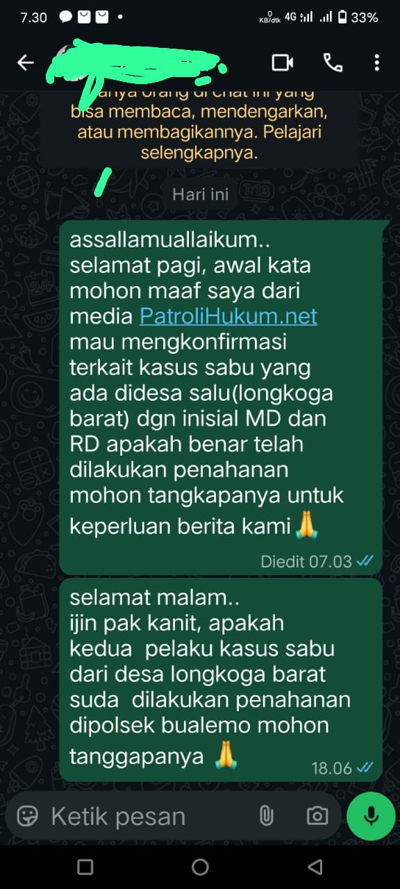 Diduga Alergi Wartawan, Kanit Reskrim Polsek Bualemo Membisu, Dikonfirmasi Dugaan Pengedar Dan Pengguna Sabu, Diminta Kapolres Banggai Tindak Tegas.