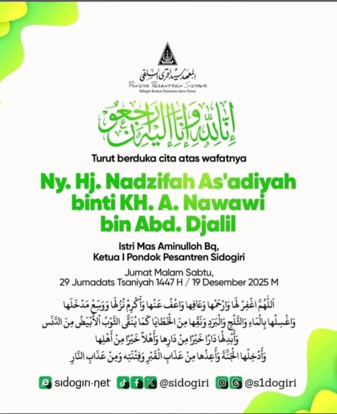 Wafatnya Ny. Hj. Nadzifiah As’adiyah, LSM LIBAS’88: Teladan Keluarga Pesantren yang Mulia