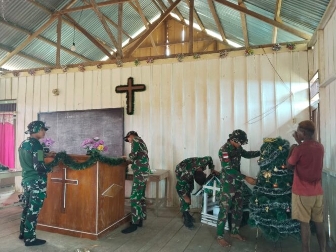 
					Menjelang Natal, Satgas Yonif 123/Rajawali Laksanakan Karya Bhakti dan Pelayanan Kesehatan di Papua