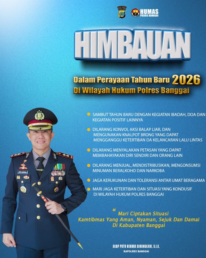 
					Kapolres Banggai Ajak Sambut Tahun Baru 2026 Tanpa Pesta, Doakan Korban Bencana Alam di Sumatera