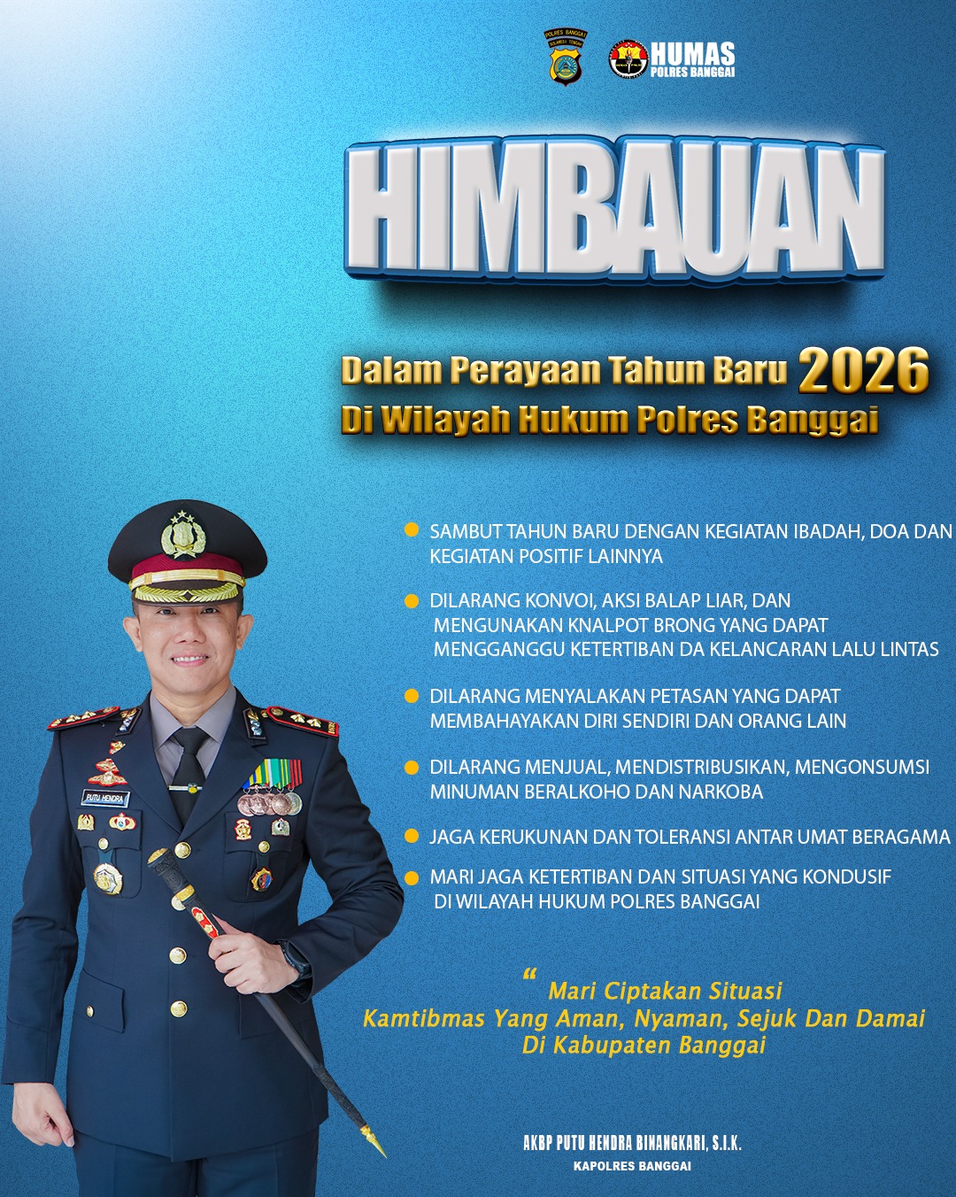 Kapolres Banggai Ajak Sambut Tahun Baru 2026 Tanpa Pesta, Doakan Korban Bencana Alam di Sumatera