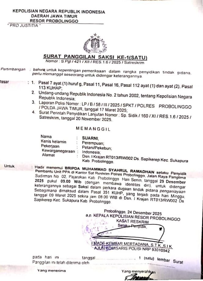 
					Laporan Maret, Pemeriksaan Ulang Desember: Penanganan Kasus Dugaan Penganiayaan Terhadap Suarni Sapikerep Disorot