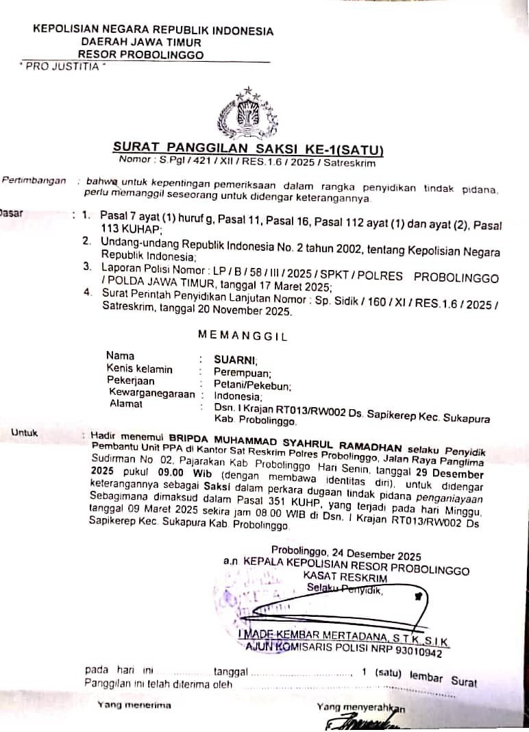 Laporan Maret, Pemeriksaan Ulang Desember: Penanganan Kasus Dugaan Penganiayaan Terhadap Suarni Sapikerep Disorot