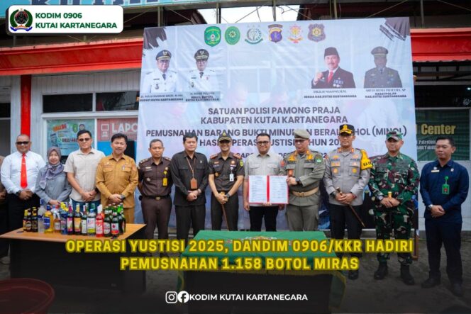 
Operasi Yustisi 2025, Dandim 0906/Kkr Hadiri Pemusnahan 1.158 Botol Miras