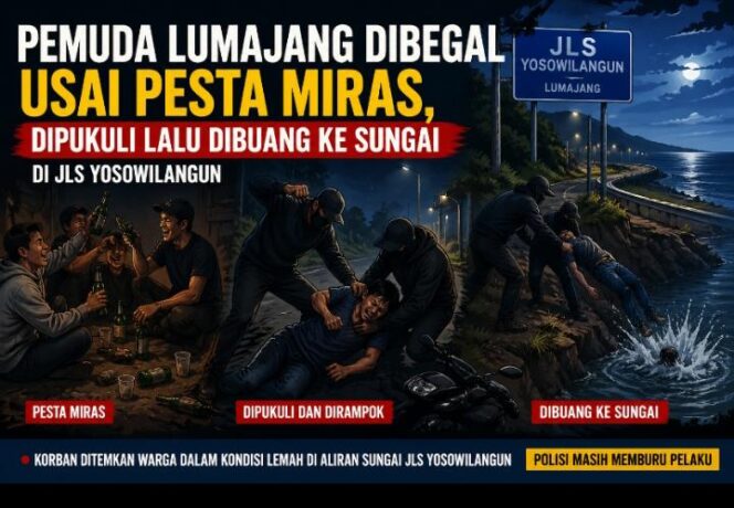 
Pemuda Lumajang Dibegal Usai Pesta Miras, Dipukuli lalu Dibuang ke Sungai di JLS Yosowilangun