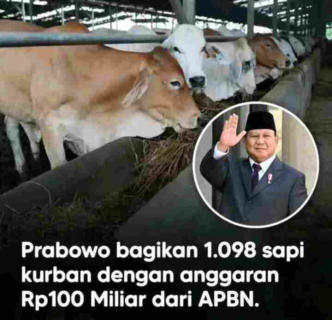 
Prabowo Salurkan 1.098 Sapi Kurban dari APBN Senilai Rp100 Miliar, Publik Soroti: “Itu Uang Pajak Rakyat”