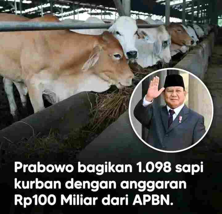Prabowo Salurkan 1.098 Sapi Kurban dari APBN Senilai Rp100 Miliar, Publik Soroti: “Itu Uang Pajak Rakyat” Prabowo Salurkan 1.098 Sapi Kurban dari APBN Senilai Rp100 Miliar, Publik Soroti: “Itu Uang Pajak Rakyat”