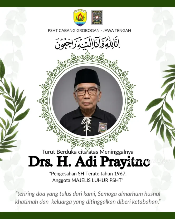 
Tokoh Sepuh PSHT Drs. H. Adi Prayitno Tutup Usia, Warga SH Terate Sampaikan Duka Mendalam