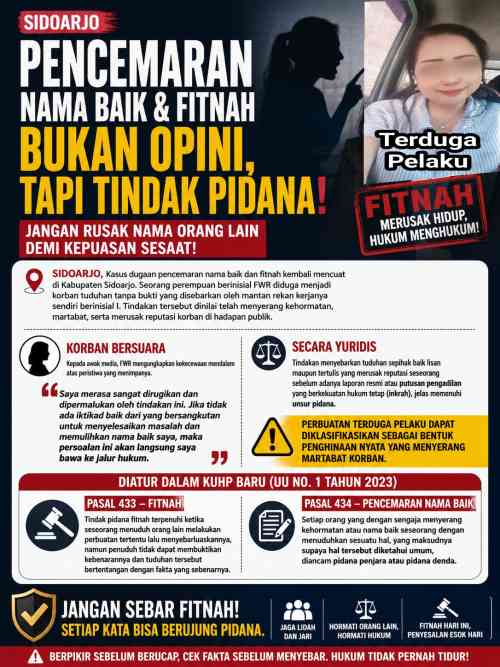Perempuan di Sidoarjo Klaim Dirugikan Tuduhan Tanpa Bukti, Siapkan Langkah Hukum