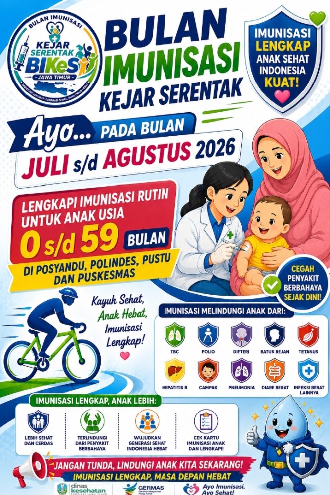 
Jatim Gelar Bulan Imunisasi Kejar Serentak 2026, Orang Tua Diajak Lengkapi Imunisasi Anak Usia 0-59 Bulan