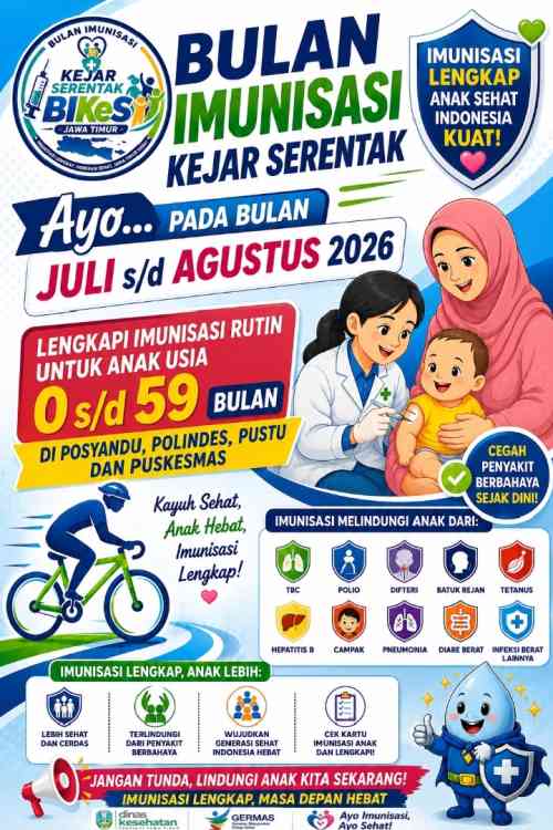 Jatim Gelar Bulan Imunisasi Kejar Serentak 2026, Orang Tua Diajak Lengkapi Imunisasi Anak Usia 0-59 Bulan