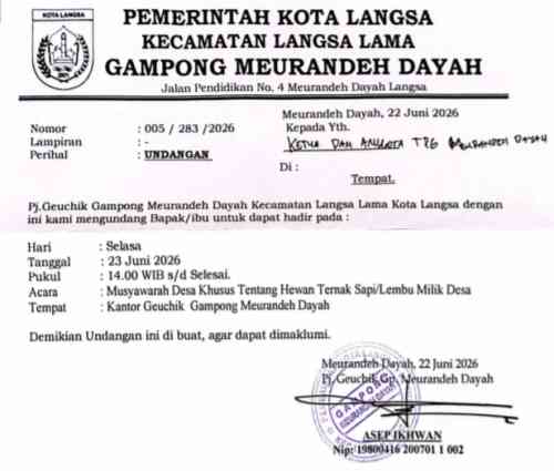 Jelang Pilchiksung, Transparansi Dana Desa Ternak Lembu Gampong Meurandeh Dayah Dipersoalkan