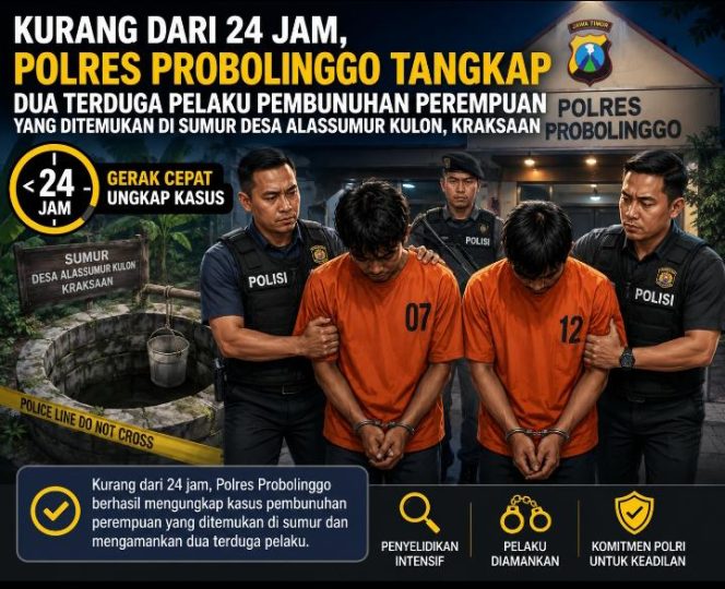 
Kurang dari 24 Jam, Polres Probolinggo Tangkap Dua Terduga Pelaku Pembunuhan Perempuan yang Ditemukan di Sumur