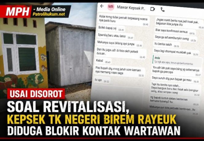 
Usai Disorot Soal Revitalisasi, Kepsek TK Negeri Birem Rayeuk Diduga Blokir Kontak Wartawan