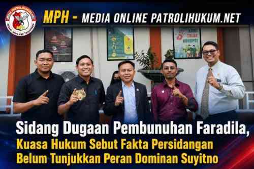 Sidang Dugaan Pembunuhan Faradila, Kuasa Hukum Sebut Fakta Persidangan Belum Tunjukkan Peran Dominan Suyitno