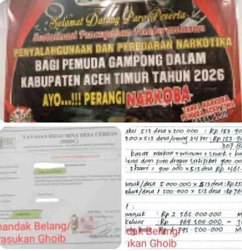 Sosialisasi Pencegahan Narkotika di Aceh Timur Rp2,565 Miliar Disorot, Publik Pertanyakan Penggunaan Anggaran Sosialisasi Pencegahan Narkotika di Aceh Timur Rp2,565 Miliar Disorot, Publik Pertanyakan Penggunaan Anggaran