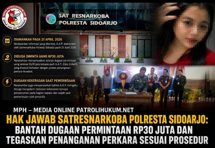 Hak Jawab Satresnarkoba Polresta Sidoarjo: Bantah Dugaan Permintaan Rp30 Juta dan Tegaskan Penanganan Perkara Sesuai Prosedur