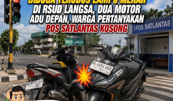 Diduga Terobos Lampu Merah di RSUD Langsa, Dua Motor Adu Depan, Warga Pertanyakan Pos Satlantas Kosong