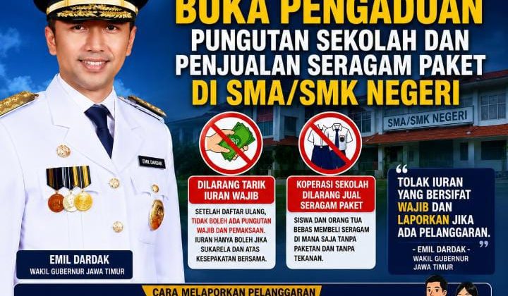 Pemprov Jatim Buka Pengaduan Pungutan Sekolah dan Penjualan Seragam Paket di SMA/SMK Negeri