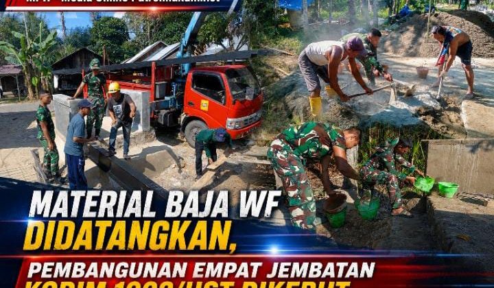 Material Baja WF Didatangkan, Pembangunan Empat Jembatan Kodim 1002/HST Dikebut
