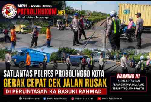 Satlantas Polres Probolinggo Kota Gerak Cepat Cek Jalan Rusak di Perlintasan KA Basuki Rahmad