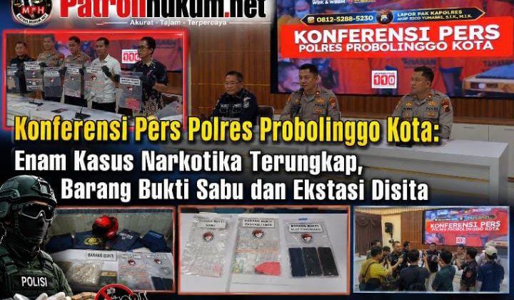 Konferensi Pers Polres Probolinggo Kota: Enam Kasus Narkotika Terungkap, Barang Bukti Sabu dan Ekstasi Disita