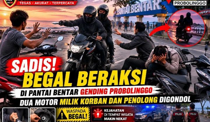 Sadis! Begal Beraksi di Pantai Bentar, Dua Motor Milik Korban dan Penolong Digondol