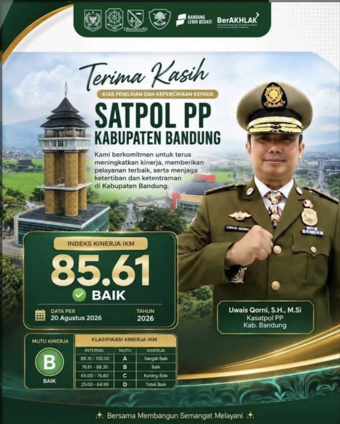 Pencapaian Indeks Kepuasan Masyarakat Satpol PP Kabupaten Bandung